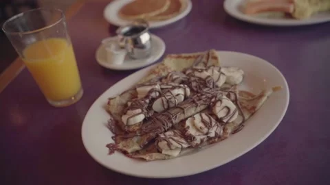 Delicious breakfast pancakes Stock Footage 233657997