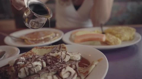 Delicious breakfast pancakes Stock Footage 233658039