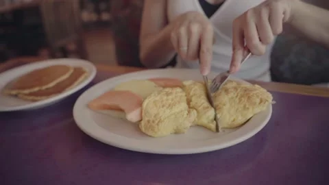 Delicious breakfast pancakes Stock Footage 233658040