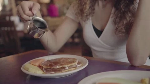 Delicious breakfast pancakes Stock Footage 233658086
