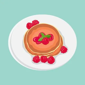 Delicious breakfast pancakes with raspberry jam on plate, vector illustration Stock Illustration
