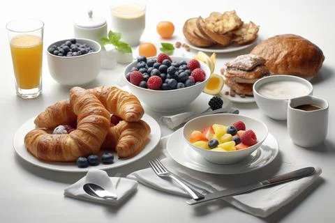Delicious breakfast on a white background Stock Photos