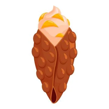 Delicious bubble waffle filled with cream and mango topping Stock Illustration