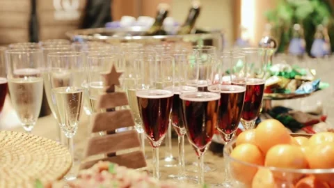 Delicious buffet table. Delicacies, appetizers, desserts at the Banquet. Buffet Stock Footage 149116481