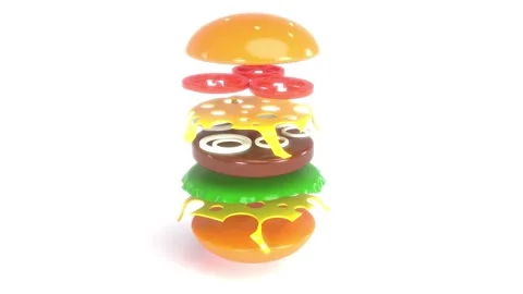 Delicious burger with flying ingredients 3d style able to loop endless Video stock 275809367