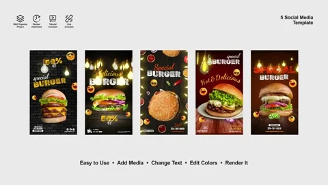 Delicious Burger Food Stories After Effects stock