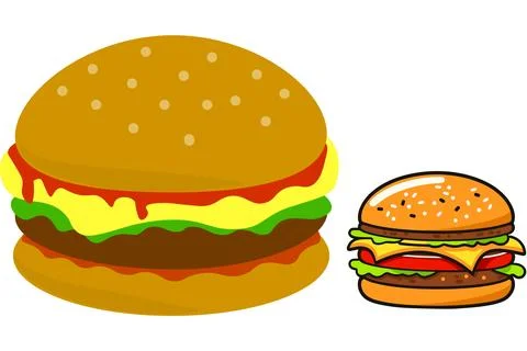 Delicious burger ,illustration, vector on white background. Stock Illustration