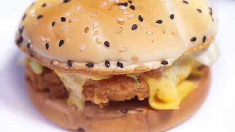 Delicious burger rotation close up Stock Footage 157124928