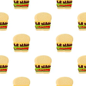 Delicious burger seamless pattern on white background Stock Illustration