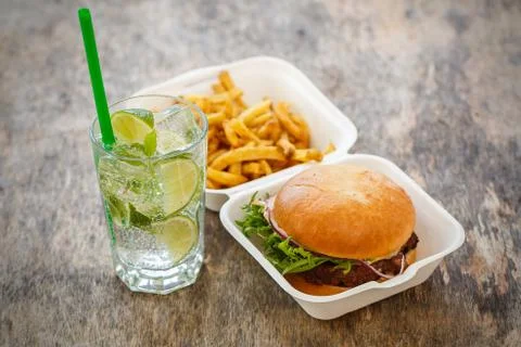 Delicious burger on the table Stock Photos