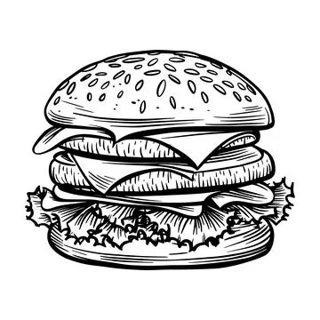 Delicious burger vector illustration with lettuce cheese and sesame bun bla.. Stock Illustration