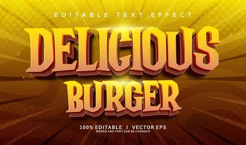 Delicious burger vector text effect with modern style design Stock Illustration