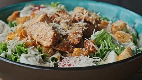 Delicious Caesar Salad Close Up Stock Footage 286704431