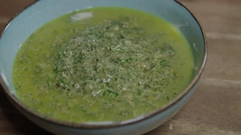 A delicious café de paris sauce is ready to be served. No face, close-up. Stock Footage 254164468