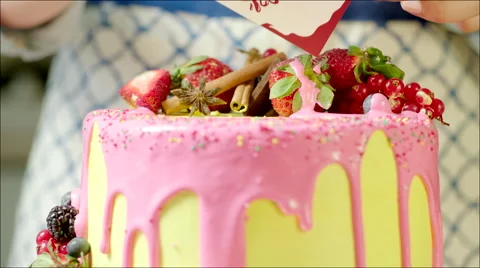 Delicious cake with home bakery card on the table Stock Footage 62759876