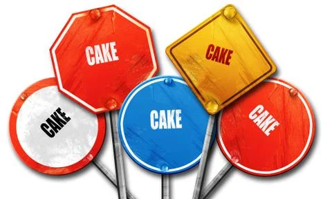 Delicious cake sign, 3D rendering, rough street sign collection Stock Illustration