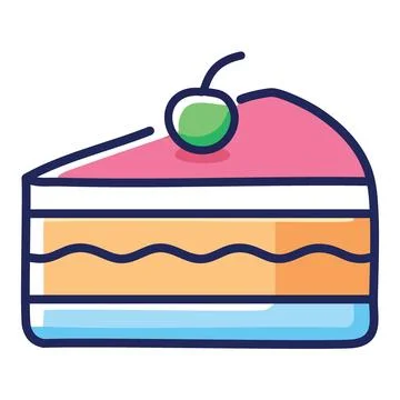 Delicious cake slice with cherry. Simple illustration of a piece of cake wi.. Stock Illustration