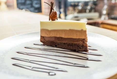 Delicious cake with three different kind of chocolate Stock Photos