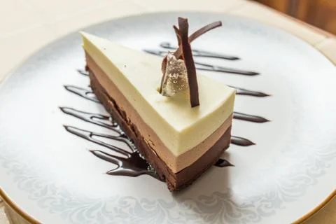 Delicious cake with three different kind of chocolate Stock Photos