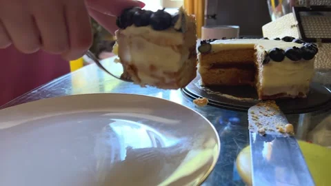 Delicious cakes are on the table. Different berry tarts on light table Vídeo Stock 280110693