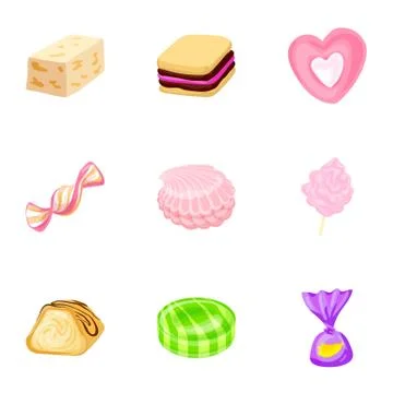 Delicious candy icon set, cartoon style Stock Illustration