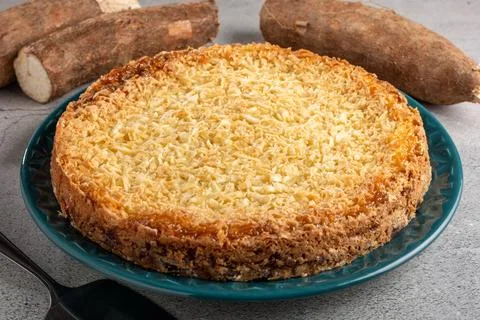 Delicious cassava cake on the table. Stock Photos