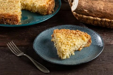 Delicious cassava cake on the table. Stock Photos