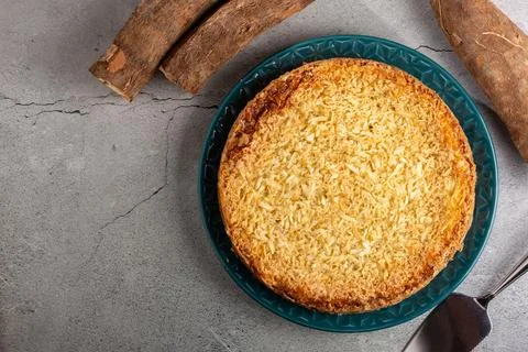 Delicious cassava cake on the table. Stock Photos