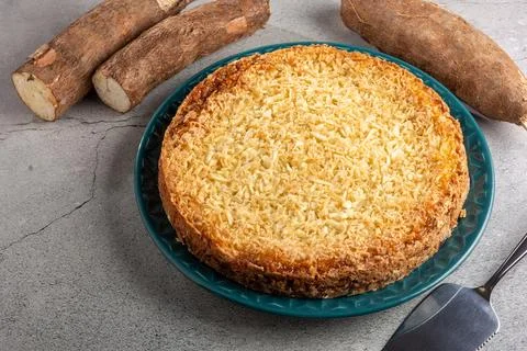Delicious cassava cake on the table. Stock Photos