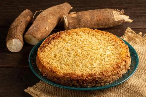 Delicious cassava cake on the table. Stock Photos