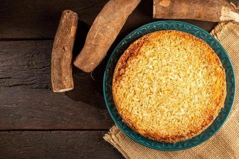 Delicious cassava cake on the table. Stock Photos