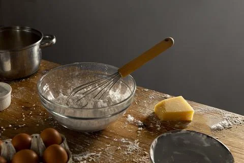 Delicious cheese bread making composition Stock Photos