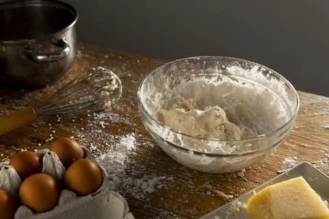 Delicious cheese bread making composition Stock Photos