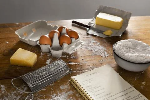 Delicious cheese bread making composition Stock Photos