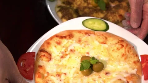 Delicious Cheese Flatbread Dish Stock Footage 319207601