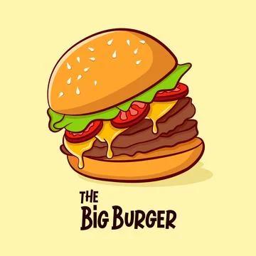 Delicious cheese hamburger flat vector illustration. Stock Illustration