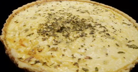  Delicious Cheese Pie Dish, Quiche Meal, Turning Around Stock Footage 242432571