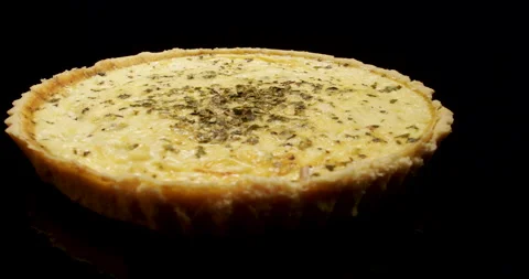 A Delicious Cheese Pie Dish, Quiche Meal, Turning Around, Close Up Stock Footage 242433933