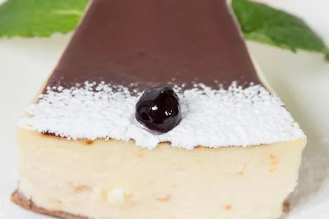 Delicious cheesecake with mint. Stock Photos