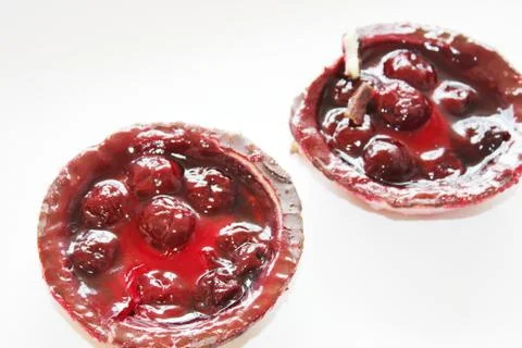 Delicious cherry curd cake Stock Photos