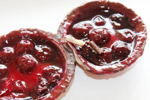 Delicious cherry curd cake Stock Photos