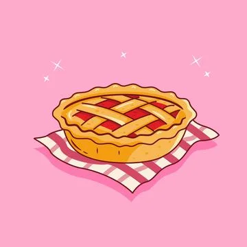 Delicious Cherry Pie Cake Illustration on a Pink Background Vector Stock Illustration