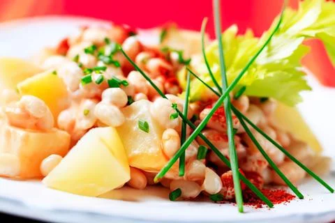 Delicious chickpea salad with pineapple chunks Stock Photos