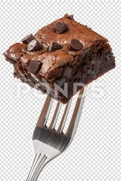 Delicious chocolate brownie on fork isolated PSD Template