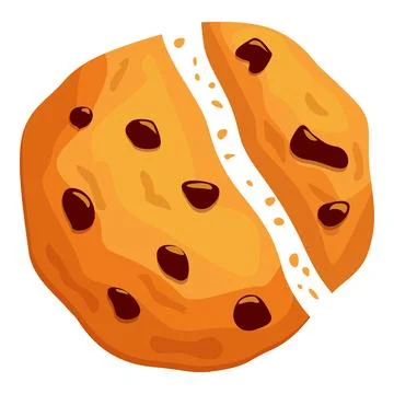 Delicious chocolate chip cookie breaking in half Stock Illustration