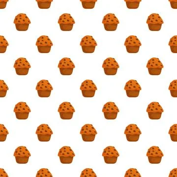 Delicious chocolate chip muffin pattern for sweet pastry background Illustrazione stock