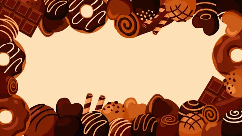 Delicious Chocolate Dessert Frame Background with Assorted Sweet Treats and 스톡 동영상 336475501
