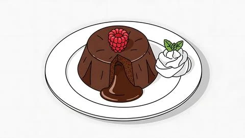 Delicious chocolate lava cake with raspberry and mint Stock Illustration