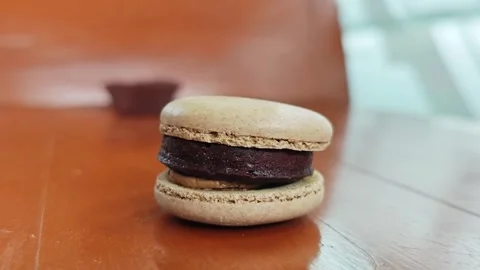 Delicious Chocolate Macaron with Thick Ganache Filling. Stock Footage 340047502