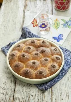 Delicious chocolate rolls, served on the table. Stock Photos